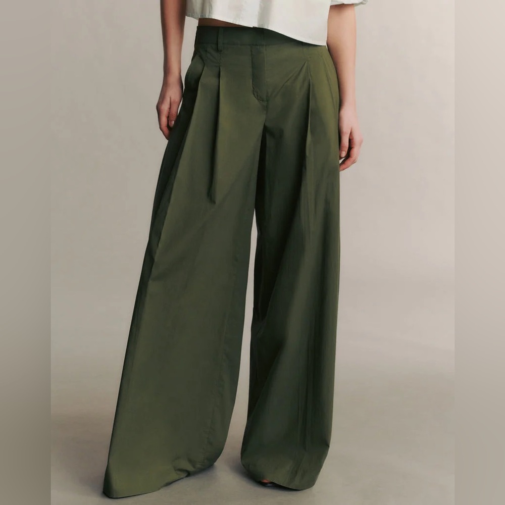 NWT TWP Didi Pleated Stretch Cotton Poplin Wide Leg Pants Olive Night size 4